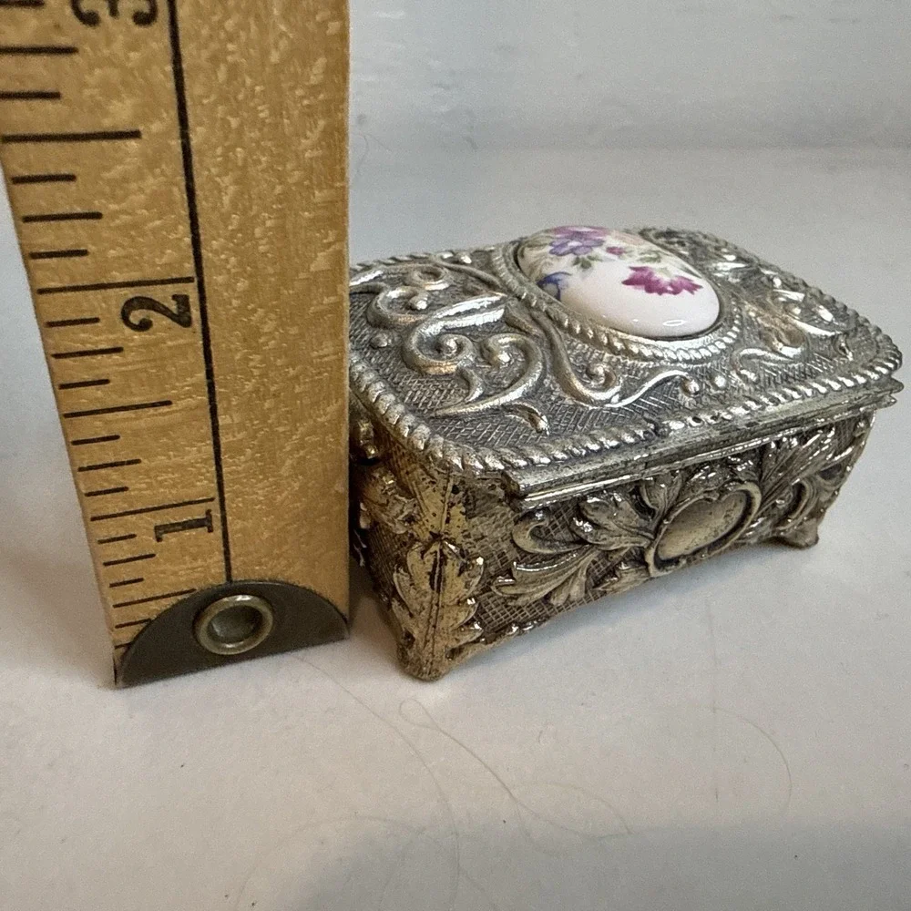 Victorian Style Rose Cameo Vanity Trinket Box Vintage Japan Signed Red Velvet